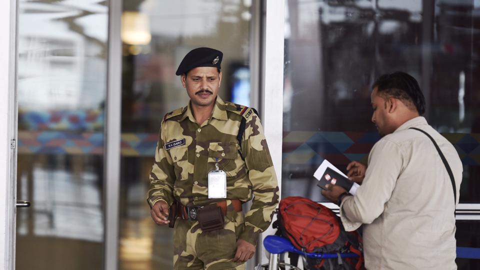 CISF security personnel during the security check at IGI Airport T3 in New Delhi.