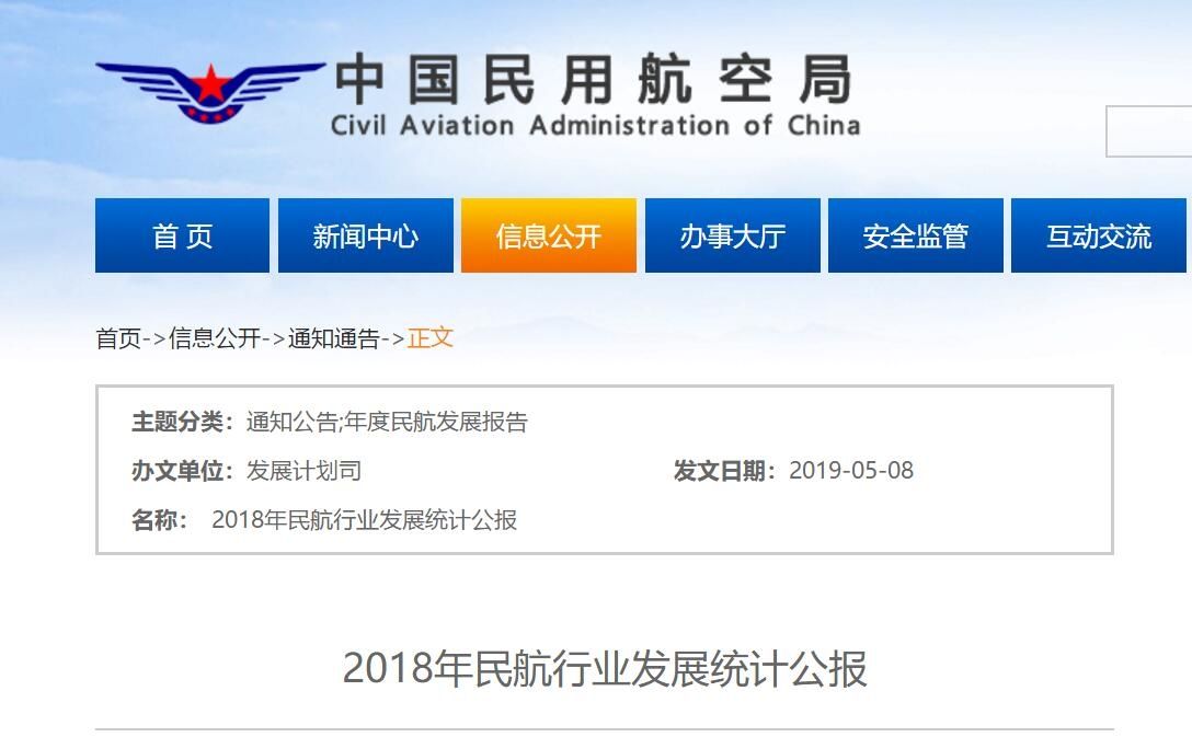 民航局公布2018年民航行业发展统计公报492733_ 民航局公布2018年民航行业发展统计公报