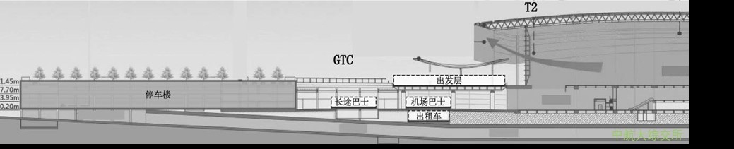 广州白云机场陆侧车道边布局剖面图
