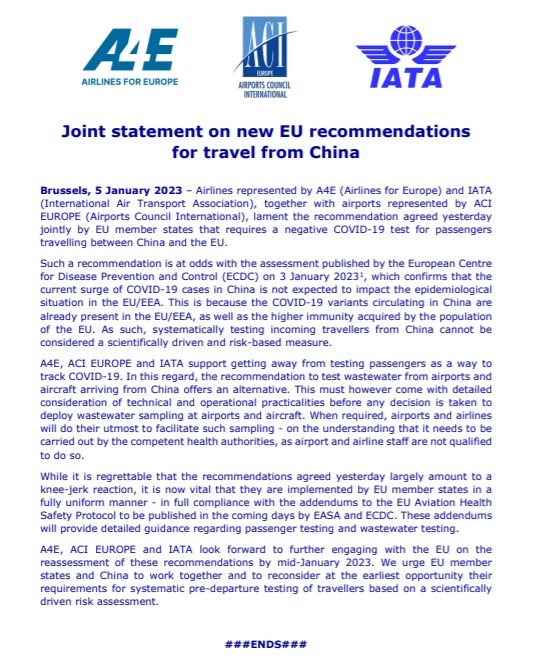 多个航空组织联合声明:对“欧盟建议要求自中国入境者提供核酸”深表遗憾 盼重新评估597559_ 多个航空组织联合声明:对“欧盟建议要求自中国入境者提供核酸”深表遗憾 盼重新评估